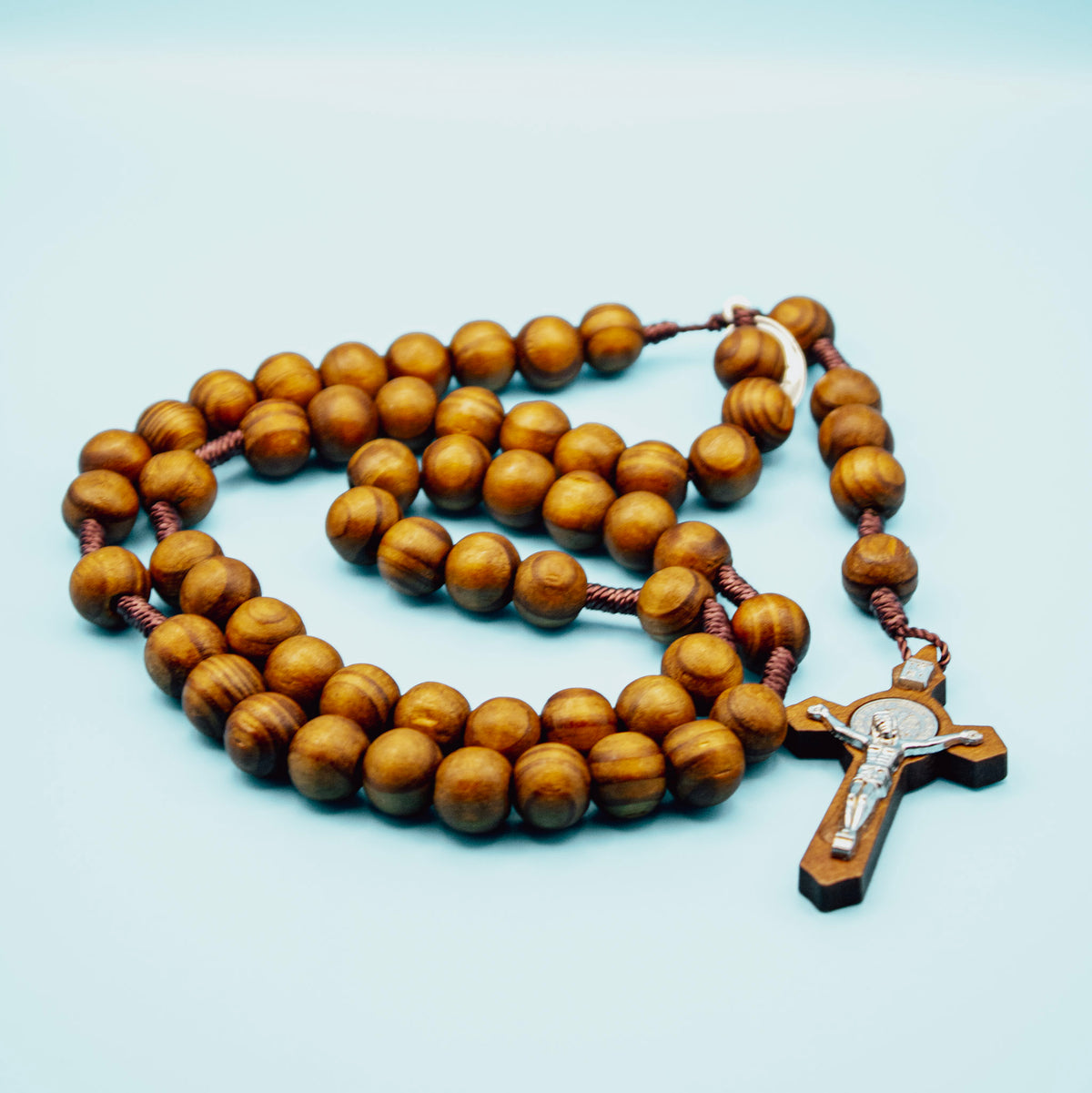 Large-Bead Miraculous Medal & Saint Benedict Wooden Rosary