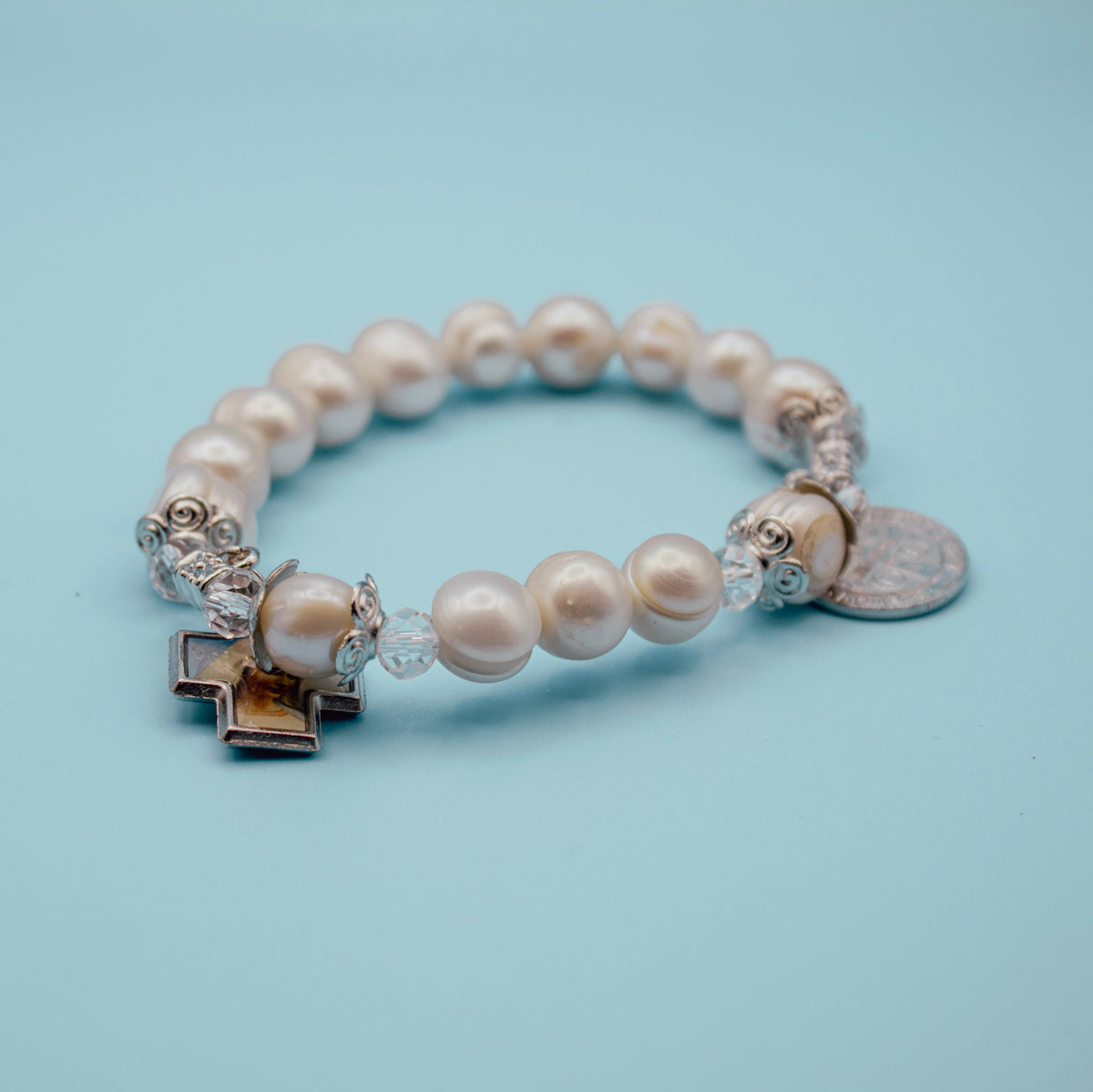 Catholic decade rosary bracelet with Saint Benedict Medal