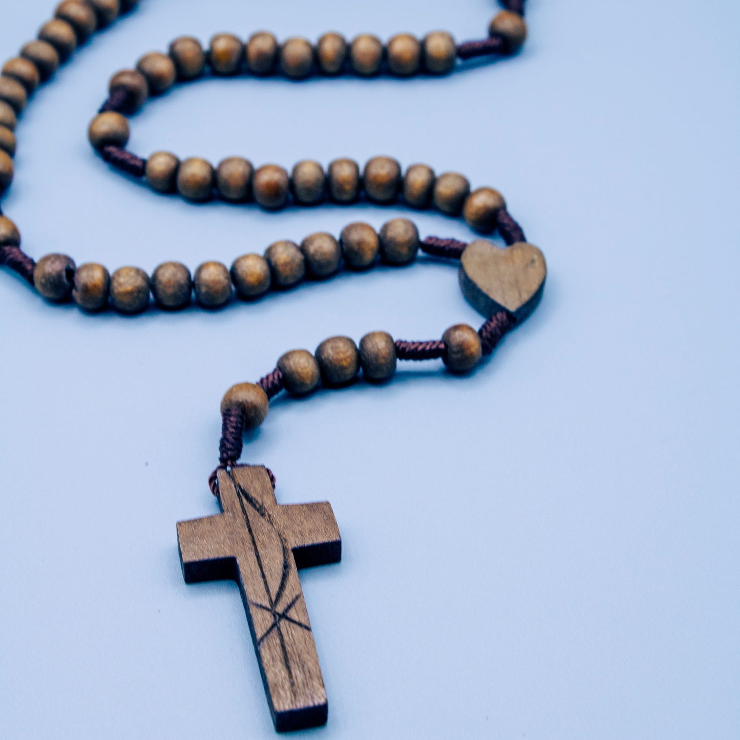 Handcrafted Rosary Close Up Cross & Heart