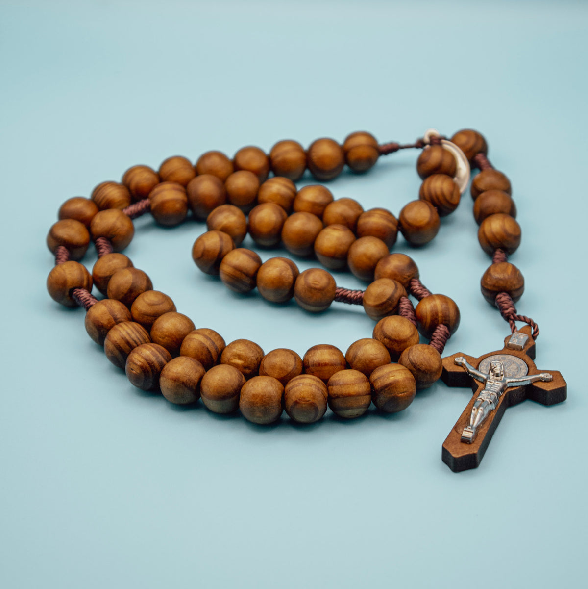 Large-Bead Miraculous Medal & Saint Benedict Wooden Rosary