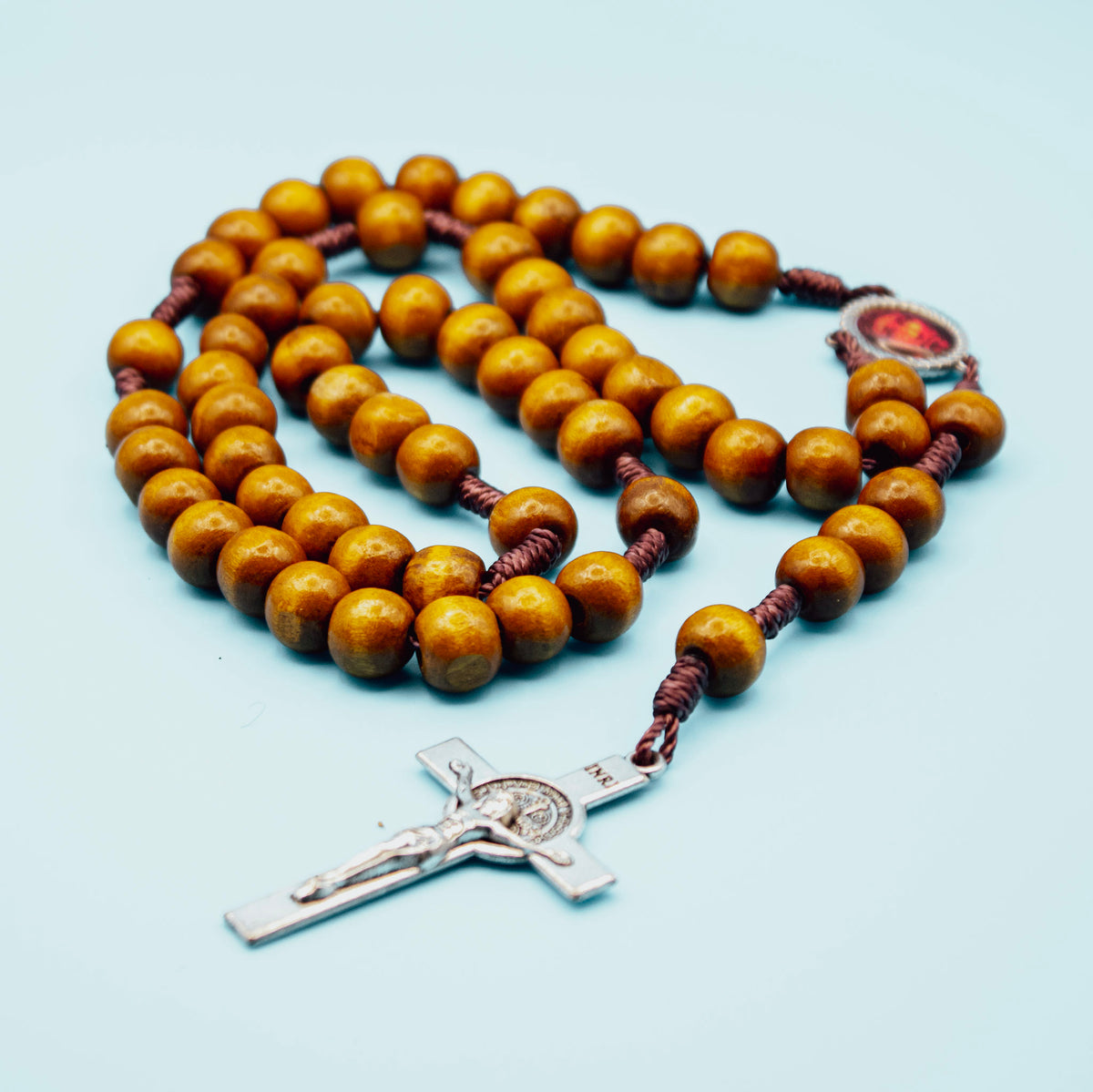 Handmade wooden Rosary with Holy Face of Jesus centerpiece