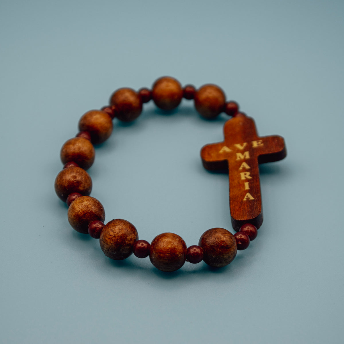 Handmade wooden Rosary bracelet with Ave Maria cross