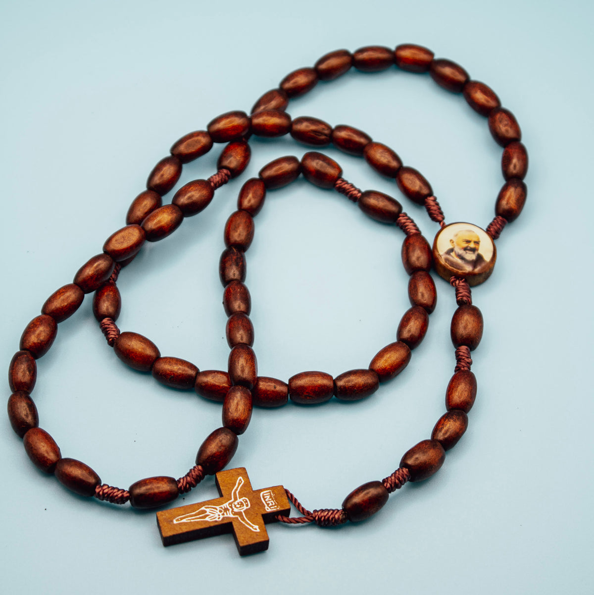 Handmade brown wooden Rosary dedicated to St. Padre Pio