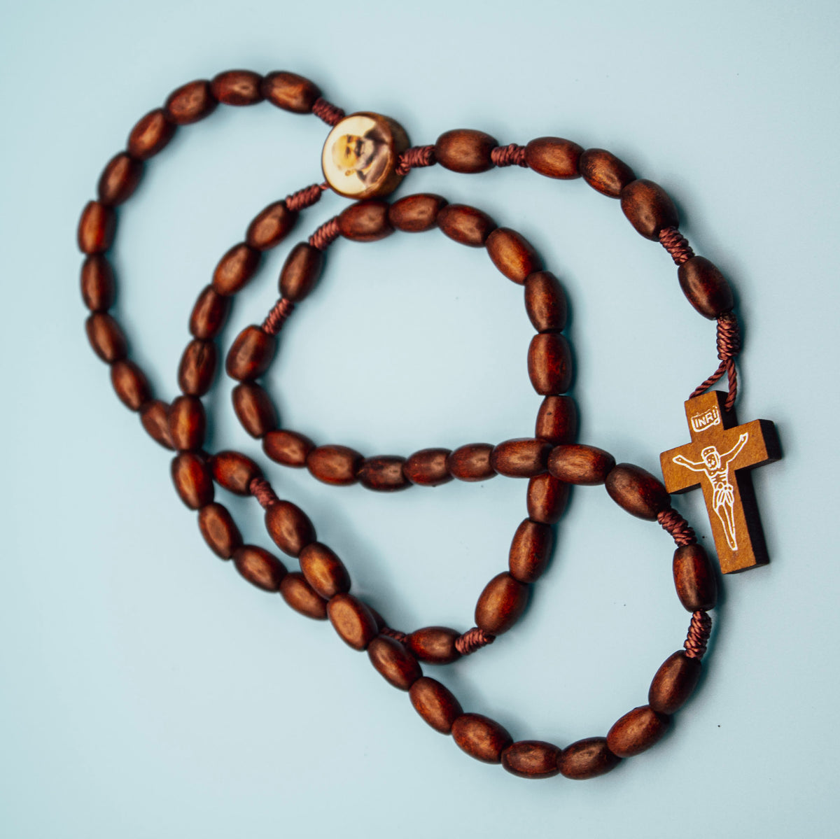 Wooden crucifix on handmade Padre Pio Rosary