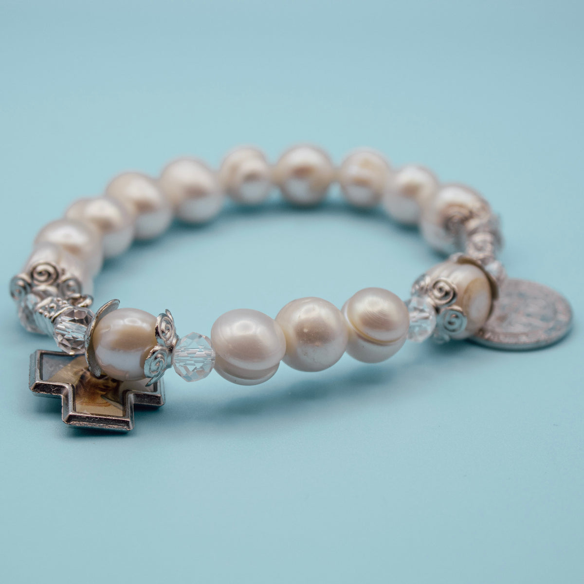 Catholic decade rosary bracelet with Saint Benedict Medal