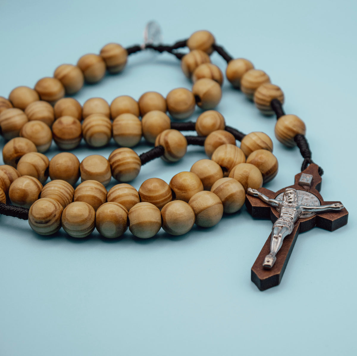 Large-Bead Miraculous Medal & Saint Benedict Wooden Rosary